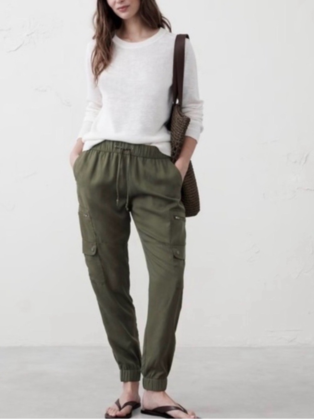Banana Republic Steel Green Soft Tencel Cargo Joggers - Sz: L
